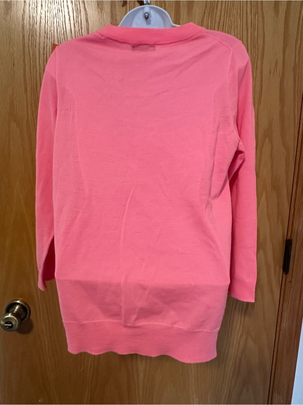 J. Crew Merino Wool Bright Pink/Coral Scoop Neck Sweater Size Medium - Picture 3 of 8